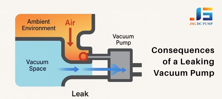 Diagram illustrating air infiltrating a vacuum system due to a leak