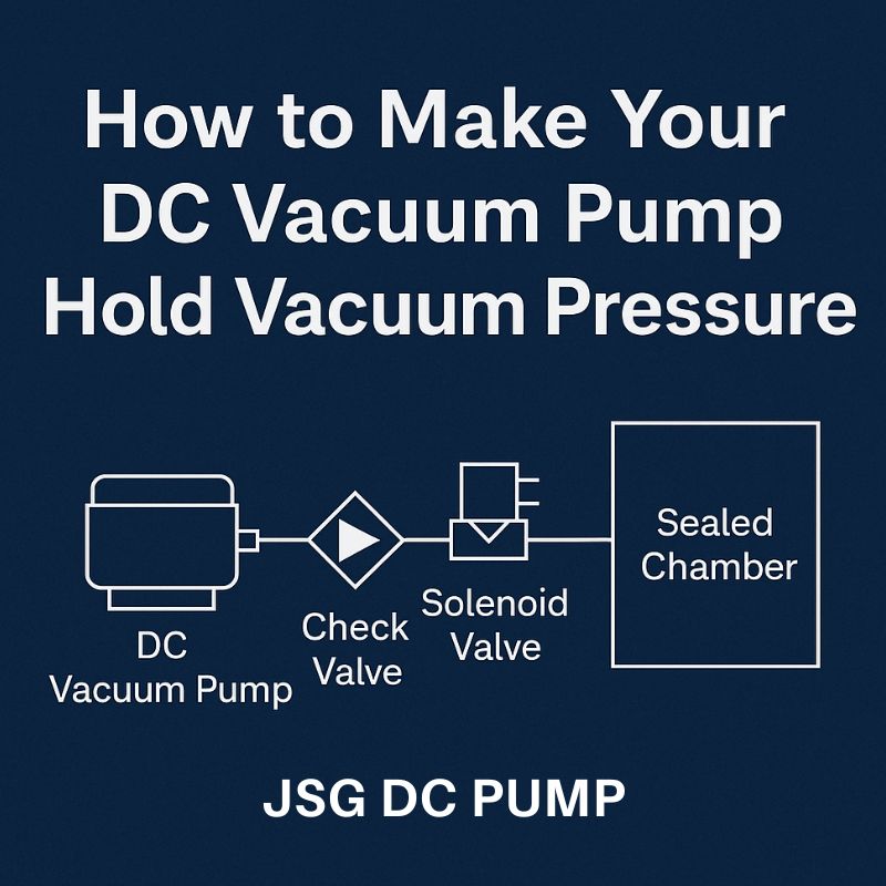 Diagram of DC vacuum pump system with check valve, solenoid valve, and sealed chamber