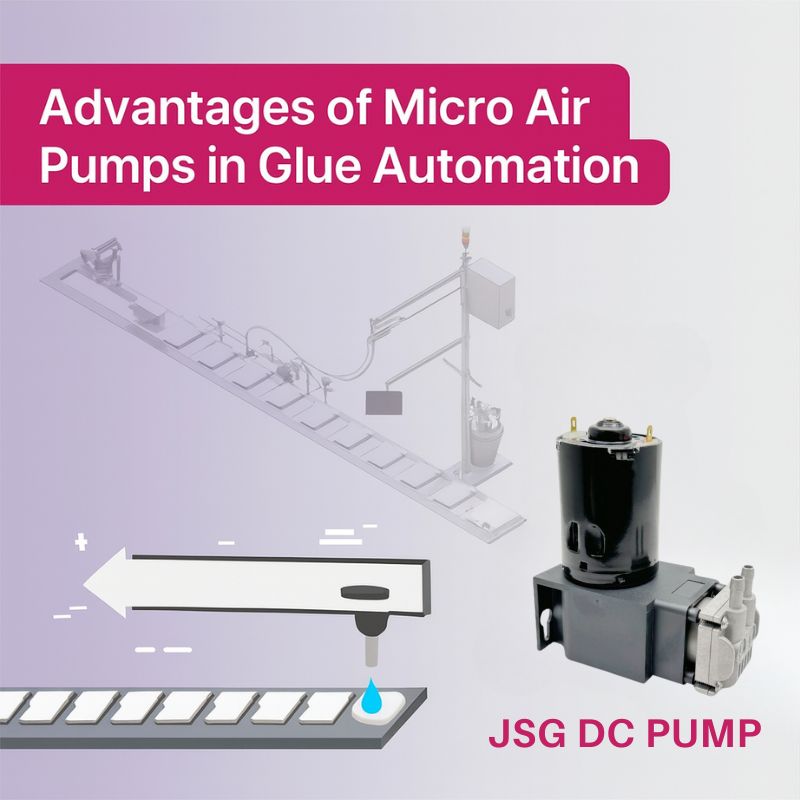 Micro air pump integrated into an automated glue dispensing system with conveyor and nozzle