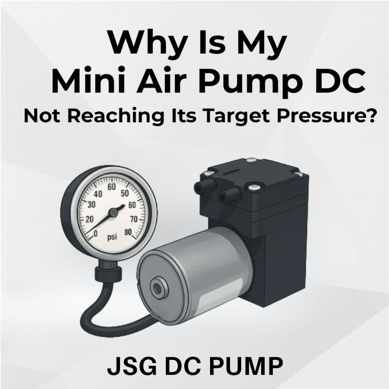 Mini air pump DC connected to a pressure gauge stuck at low reading, illustrating troubleshooting of pressure issues.