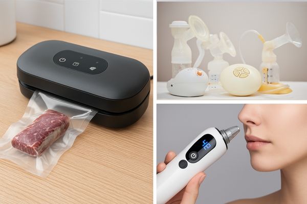 Smart appliances and compact consumer devices using DC vacuum pumps, including a food vacuum sealer, breast pump, and a portable beauty device.
