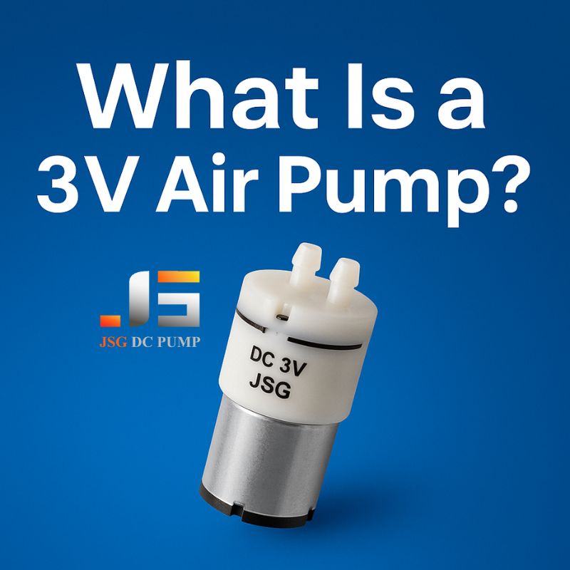 Compact 3V air pump showcased on a premium dark background with bold title text