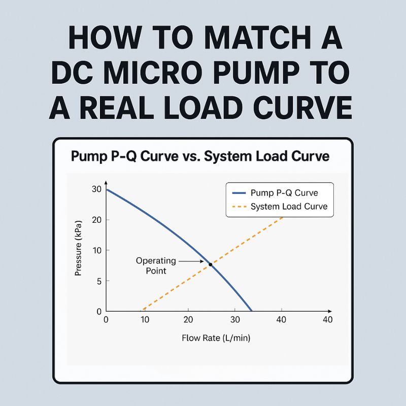 DC micro pump P-Q curve vs system load curve illustration showing how performance intersects under real back-pressure conditions.