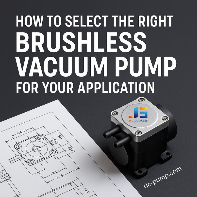 Brushless vacuum pump selection cover image with pump model and technical drawing