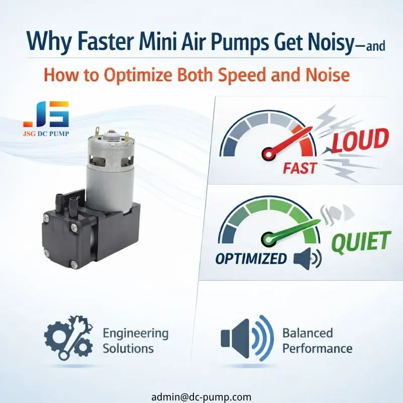 Cover graphic showing faster mini air pumps optimized from loud operation to quieter, balanced inflation performance.