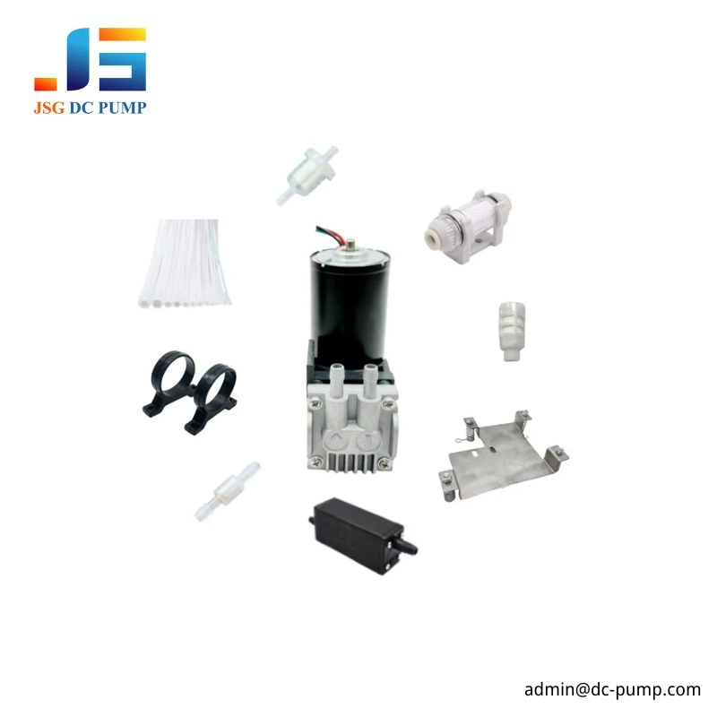 BD-07 Micro Piston Pump Accessories BD-07 micro piston pump with accessories including tubing, filters, mounting bracket, vibration mounts and connectors for OEM air and vacuum systems