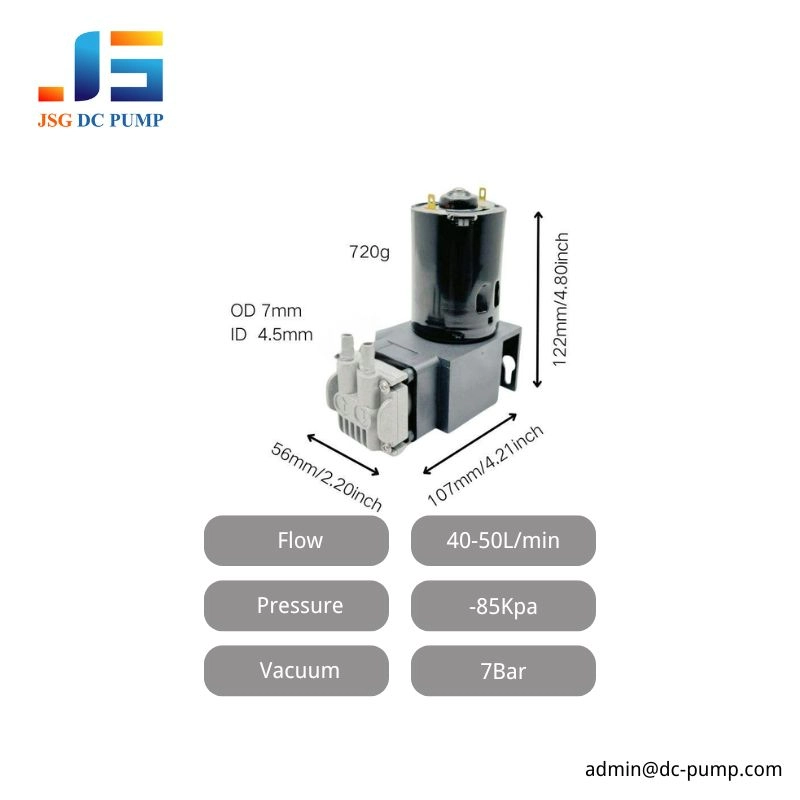 BD-079 DC Piston Pump Specifications BD-079 DC piston pump specifications showing 40-50 L/min flow, 7 bar pressure, and -85 kPa vacuum