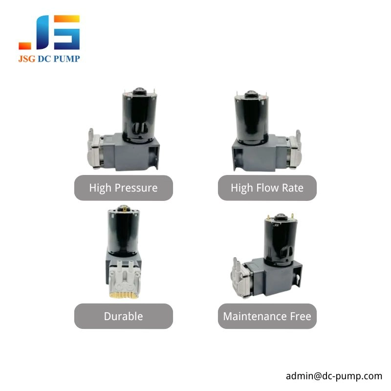 BD-079 DC Piston Pump Features BD-079 DC piston pump features showing high pressure, high flow rate, durable structure, and maintenance-free design