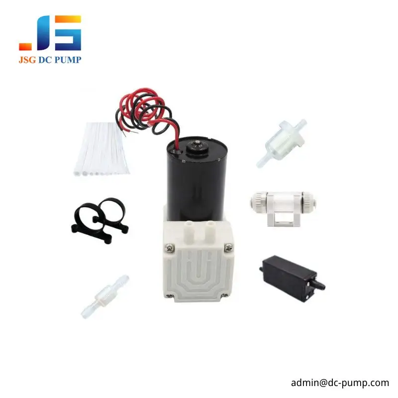 JSG04 Pump Accessories and Connections JSG04 mini diaphragm pump with tubing, filters, clamps, connectors and air-control accessories for OEM integration