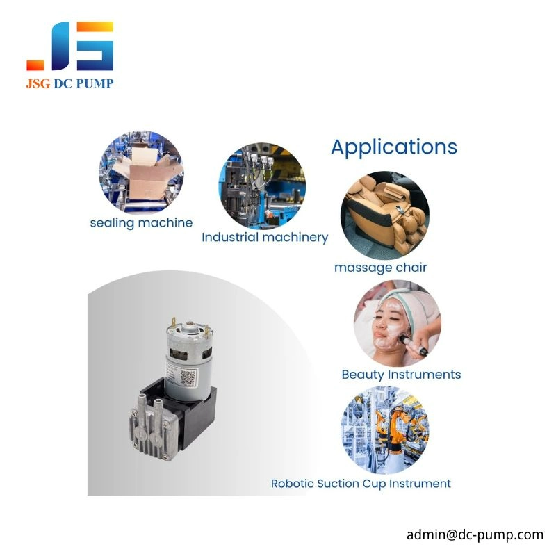 Miniature DC Piston Pump Applications Miniature DC piston pump applications in sealing machines, industrial machinery, massage chairs, beauty devices and robotic suction systems