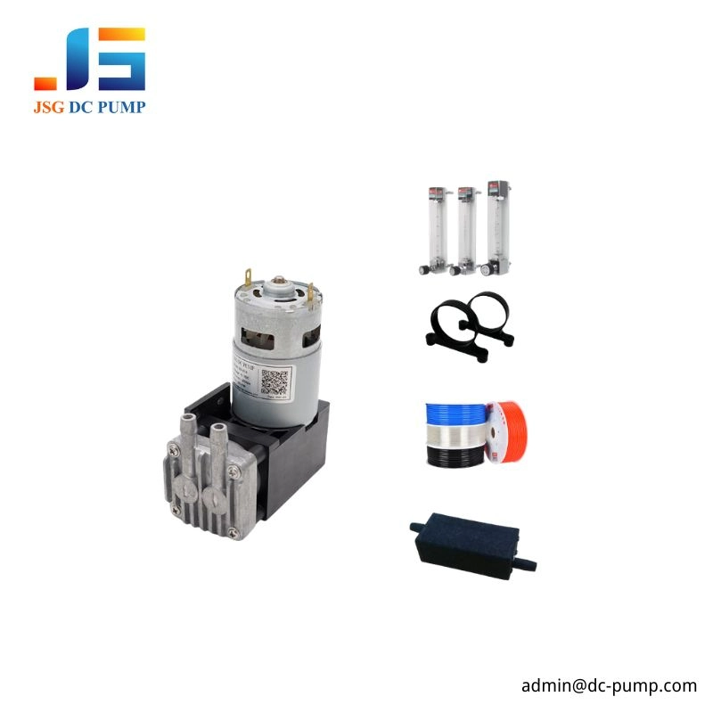 Miniature DC Piston Pump Integration Accessories Miniature DC piston pump with flow meters, tubing, connectors and an inline filter for OEM pneumatic system integration