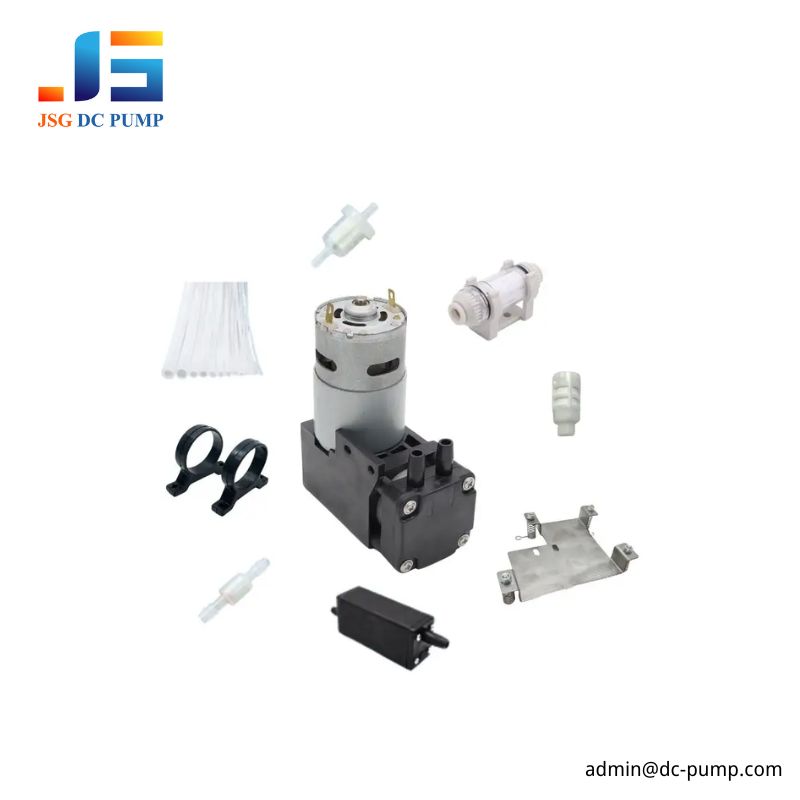 BD-07A/V Pump Accessories Overview BD-07A/V pump with optional accessories including tubing, filters, connectors, mounting bracket, and fixing clamps