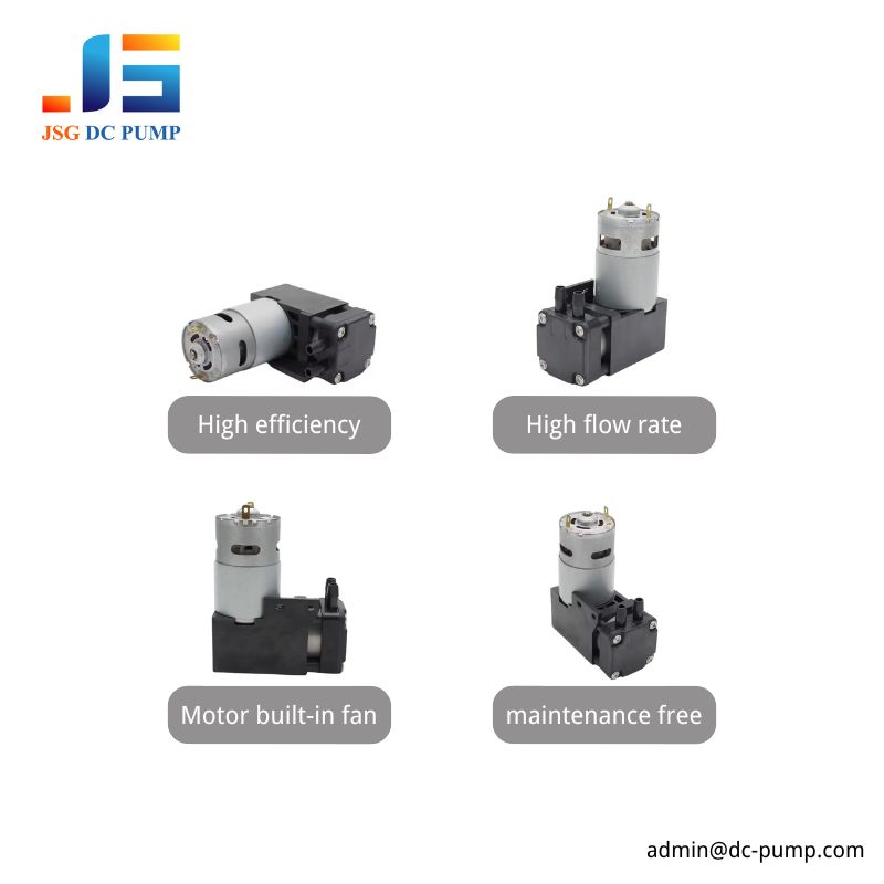 BD-07A/V Pump Feature Overview BD-07A/V feature collage showing high efficiency, high flow rate, built-in motor fan, and maintenance-free pump design