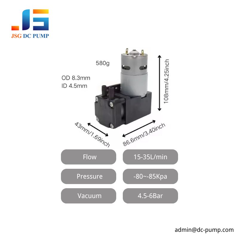 BD-07A/V specification image showing 15–35 L/min flow, 108 mm length, 86.6 mm height, and 580 g weight