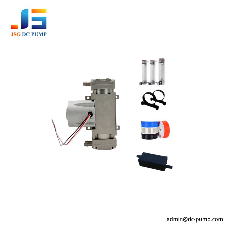 BD-08A/VB-D Accessory Matching View BD-08A/VB-D pump with flowmeters, tubing, mounting rings, and muffler accessories for OEM pneumatic system integration