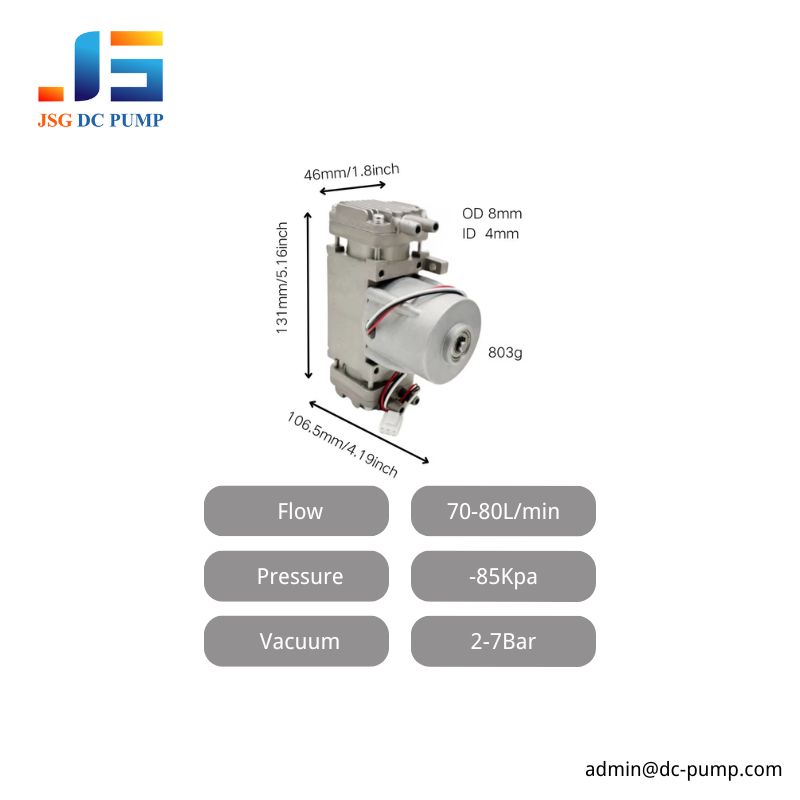 bd-08avb-d-pump-parameters BD-08A/VB-D high flow piston pump parameter image showing 70–80 L/min flow, 803 g weight, compact dimensions, and 8 mm outlet port
