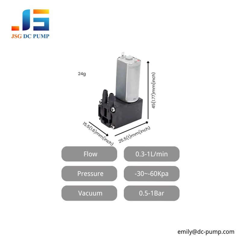 BD-01 mini DC air pump specifications showing compact size, 3V low voltage, light-duty pressure, vacuum, and clean gas transfer performance