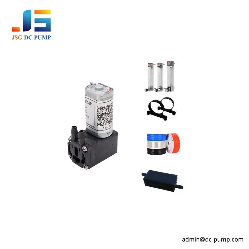 BD-01A/V-L Mini DC Air Pump and Accessories BD-01A/V-L mini DC air pump with flow meters, tubing, mounting clips and inline filter accessories
