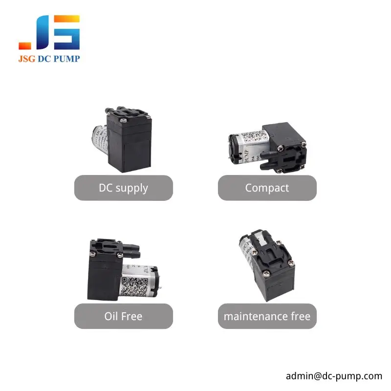 BD-01A/V-S Compact Oil-Free Pump Features BD-01A/V-S compact oil-free brushed diaphragm pump shown from four installation angles