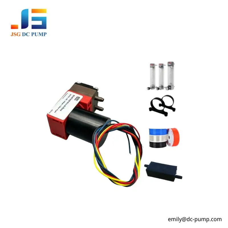 BD-05TVB-S Pump Accessories and Components BD-05TVB-S pump displayed with flowmeters, tubing, connectors, and pneumatic system accessories.