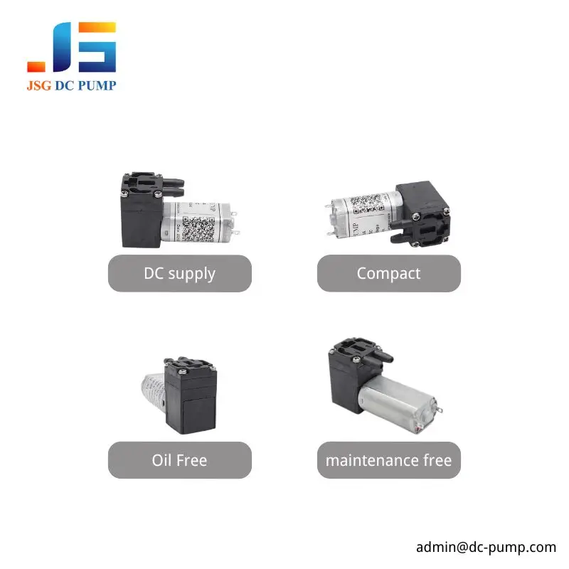 Compact Oil-Free Mini DC Air Pump Design Mini DC air pump product views showing compact oil-free brushed diaphragm design