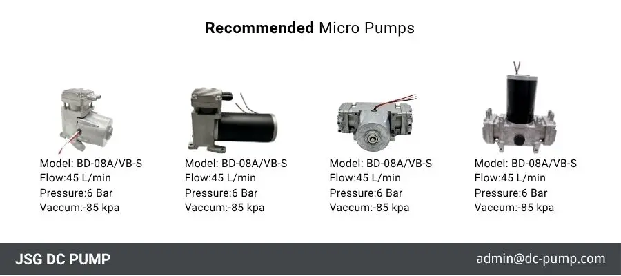 JSG 8-series piston pump configurations for pneumatic radial shockwave equipment with pressure and airflow specifications