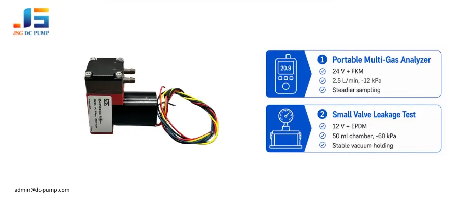 JSG05TVB-S brushless diaphragm pump used in a portable multi-gas analyzer and small valve leakage test system
