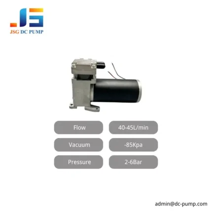JSG08A/V-S piston pump parameter graphic showing 40–45 L/min flow, –85 kPa vacuum and 2–6 bar pressure range