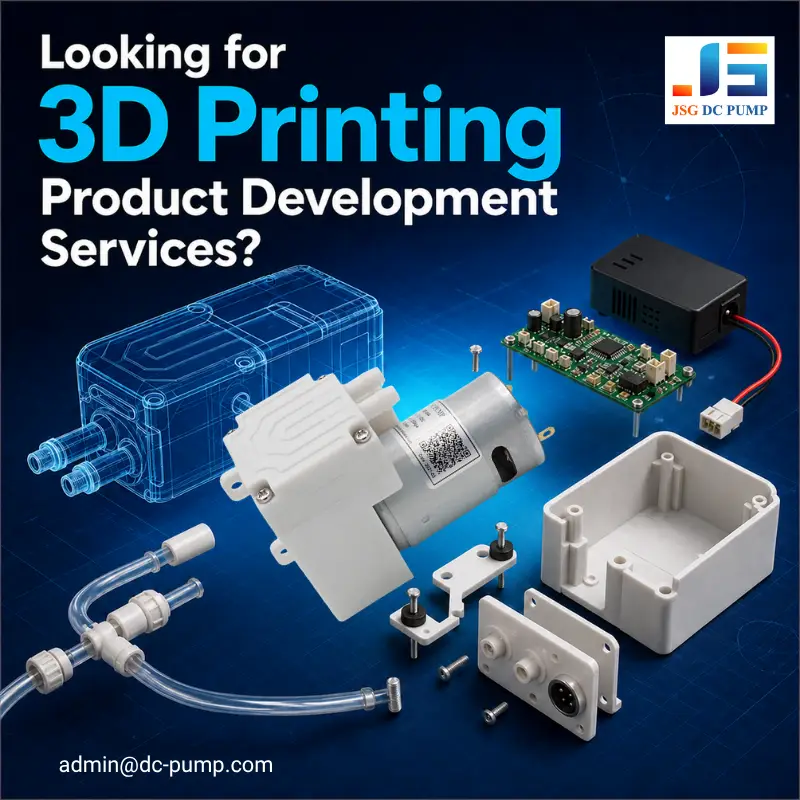 3D printing product development service with a micro pump, control board, tubing and prototype enclosure