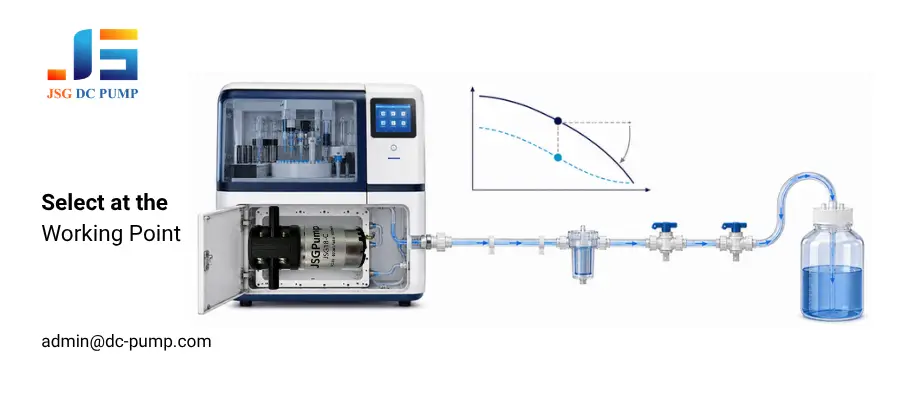 IVD waste liquid pump operating-point selection diagram