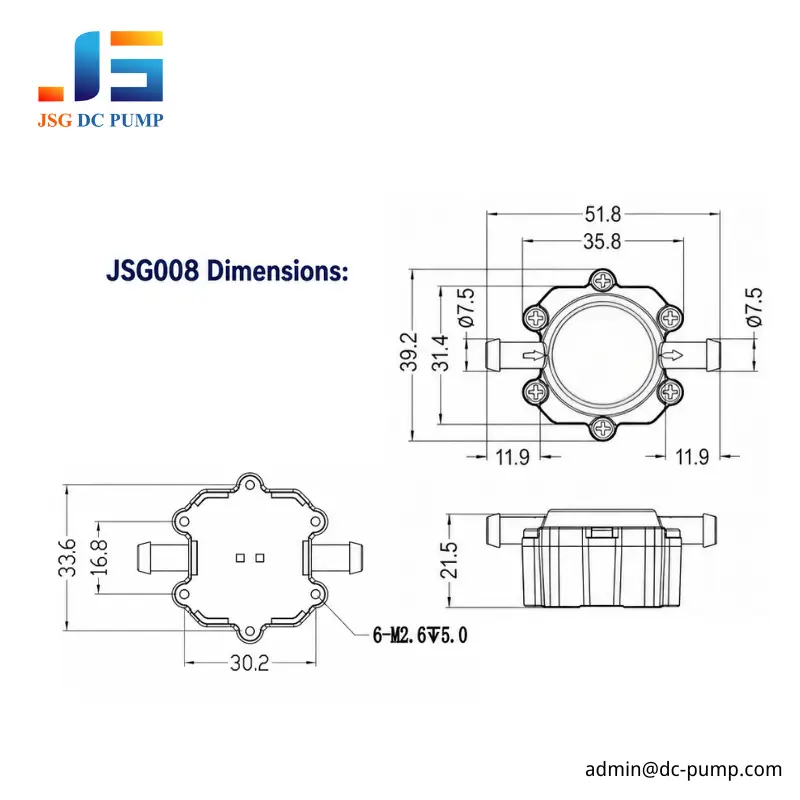 JSG008 mini pulsation dampener dimensions and mounting drawing