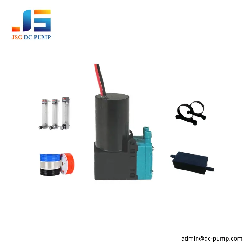 JSG16M Air Pump Pneumatic Components JSG16M air pump with flow meters, tubing, clamps, and inline filter components