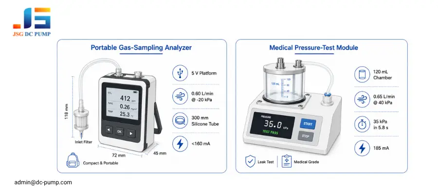 JSG16M brushless DC air pump project cases for gas sampling and medical pressure testing
