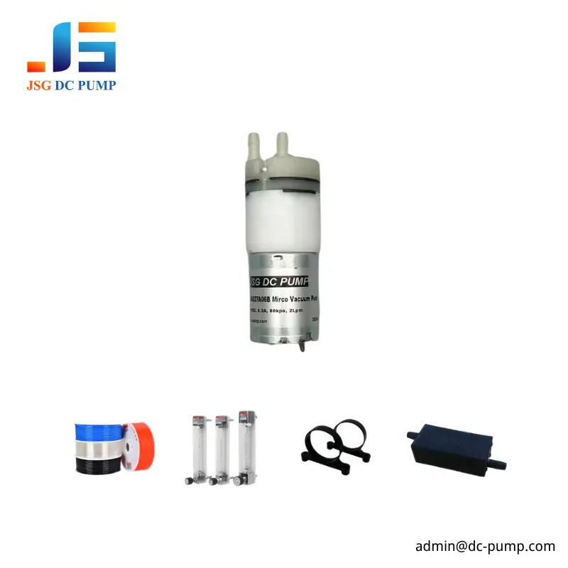 JSG27A06B 6V Micro Air Pump – Test Components JSG27A06B 6V micro air pump shown with tubing, flow meters and pneumatic test components