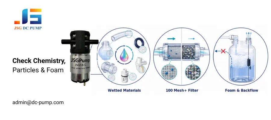 OEM test bench validating an IVD waste liquid pump with production tubing, filters, instruments, and waste bottle
