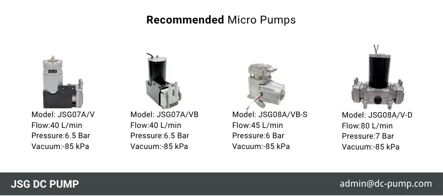 JSG07 and JSG08 micro vacuum pump flow and pressure comparison