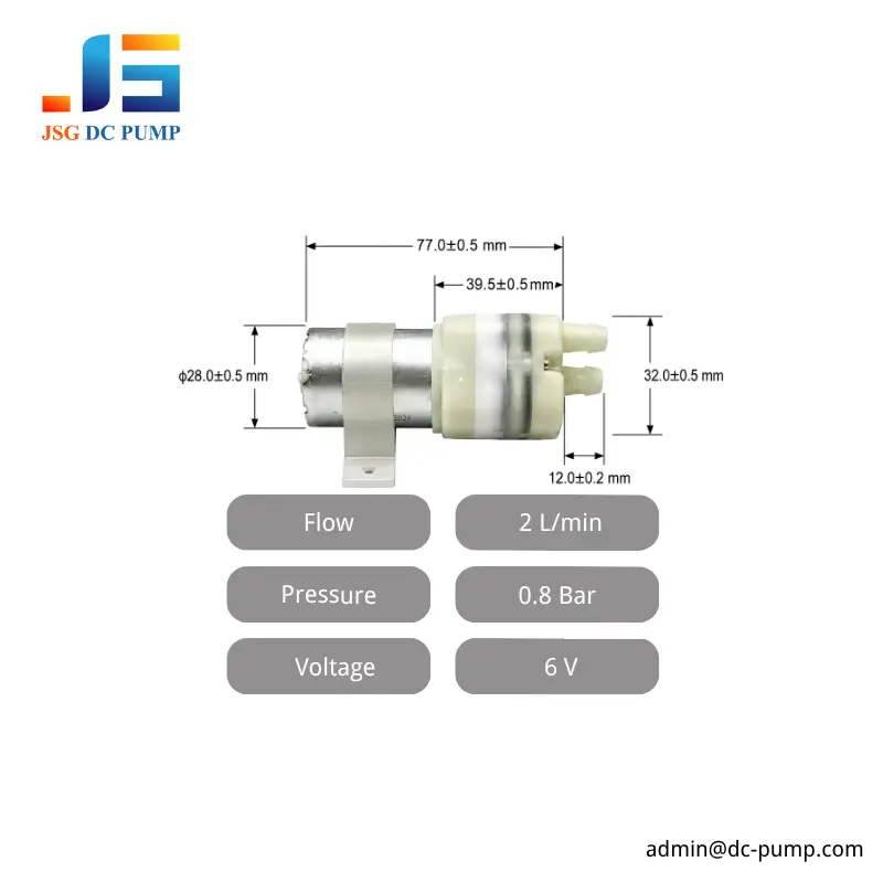 JSG05WB diaphragm water pump dimensions and compact body design