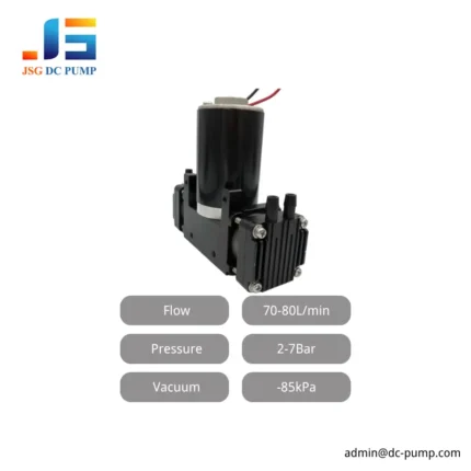 JSG08 dual-cylinder piston pump specifications: 70–80 L/min flow, 2–7 bar pressure and -85 kPa vacuum