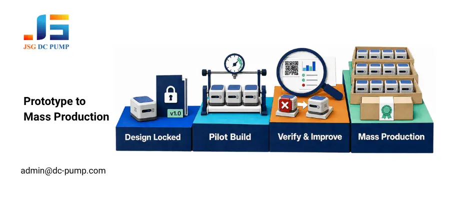 Pump system production transfer from design lock and pilot build to verification and mass production